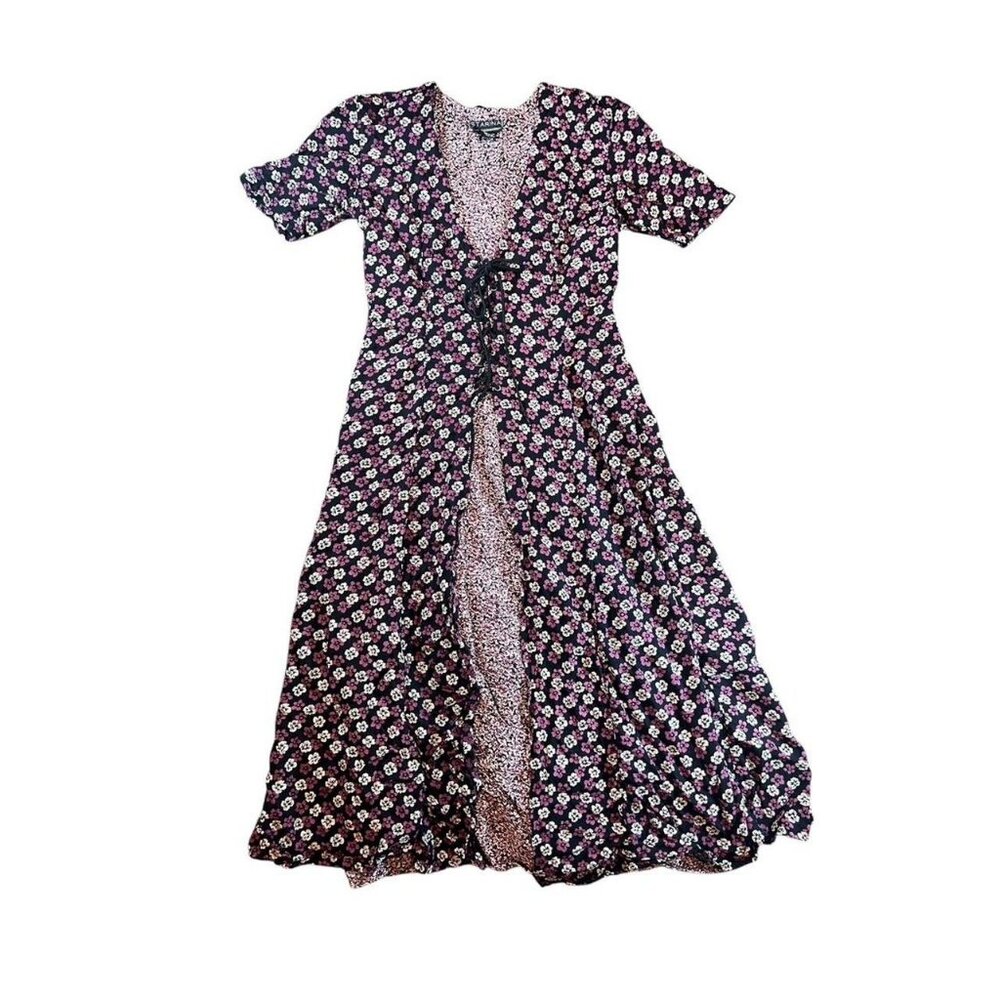 Vintage Starina Floral Lace Up Maxi Dress